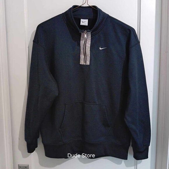 Nike Therma-Fit Fleece Pull-Over - Zipper Collar - Size: Medium - Solid Black - Picture 1 of 4